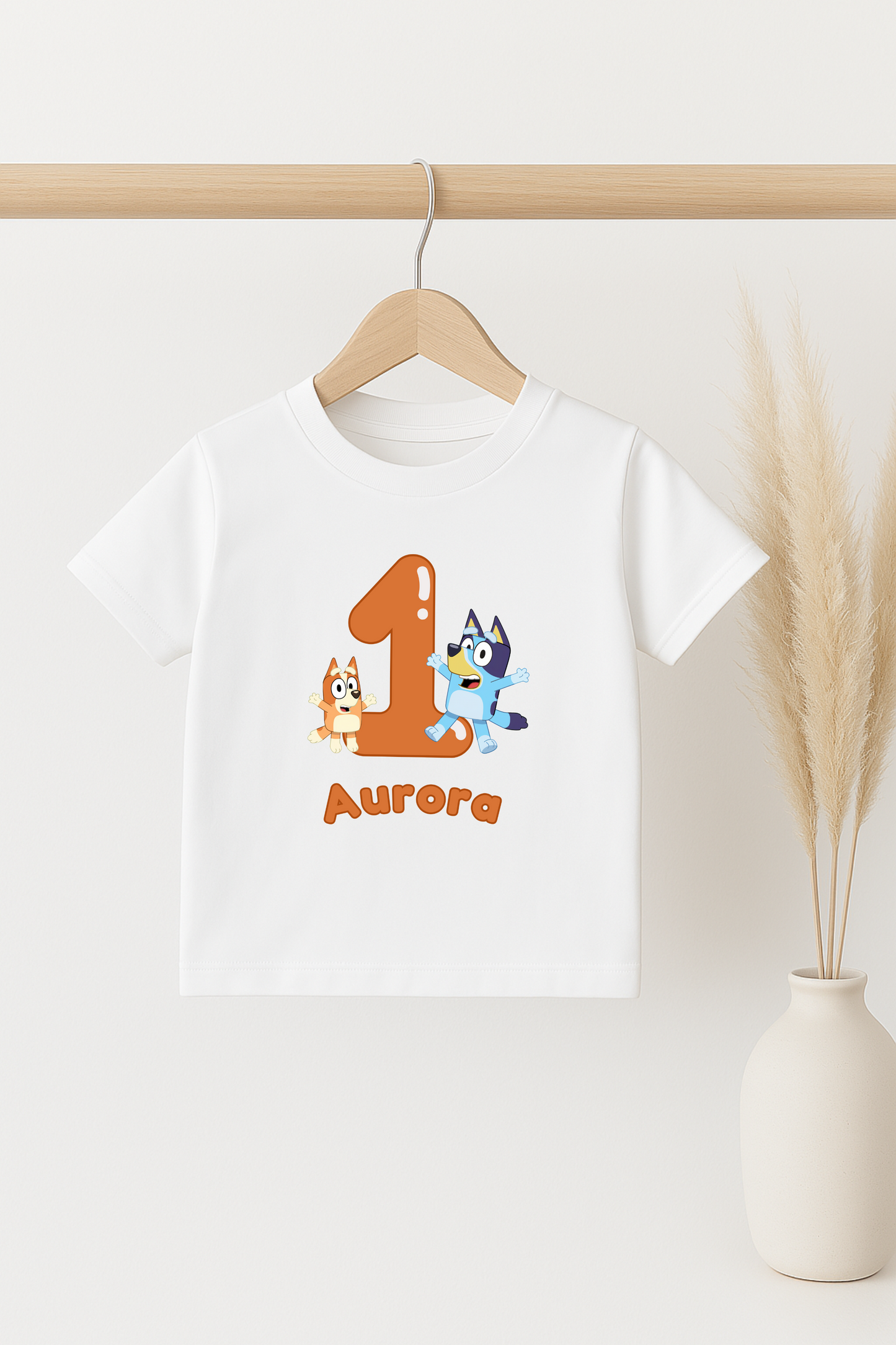 Birthday Top Personalised with Age and Name, Bluey and Bingo themed Birthday Tee, Customisable Children's Party T-Shirt
