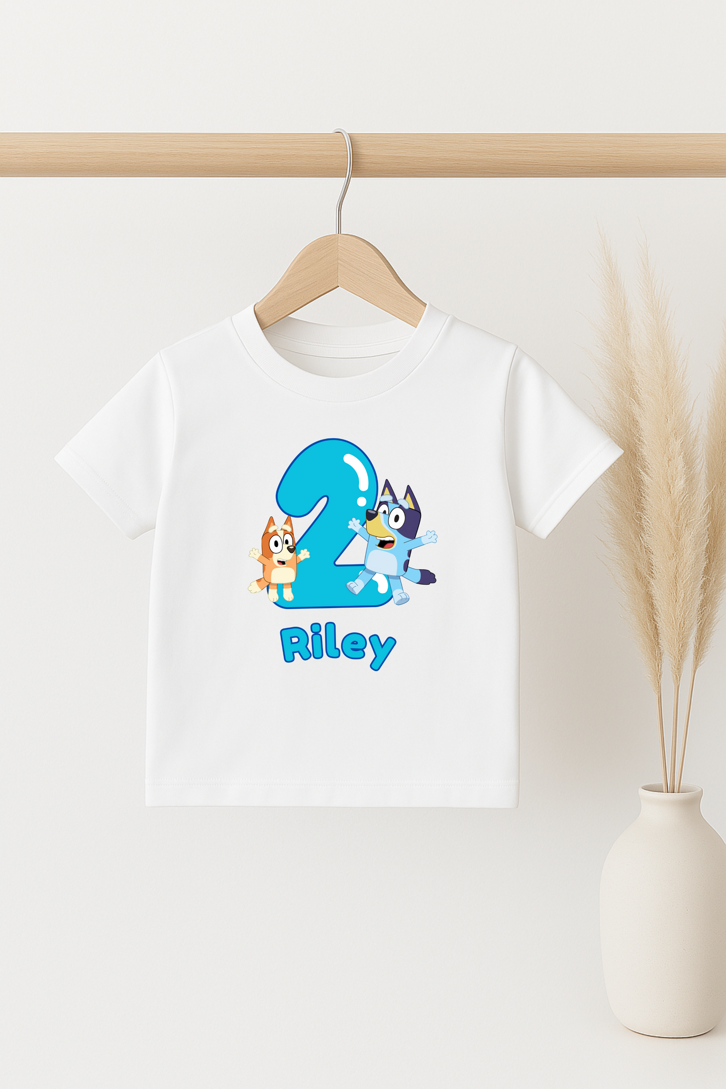 Birthday Top Personalised with Age and Name, Bluey and Bingo themed Birthday Tee, Customisable Children's Party T-Shirt