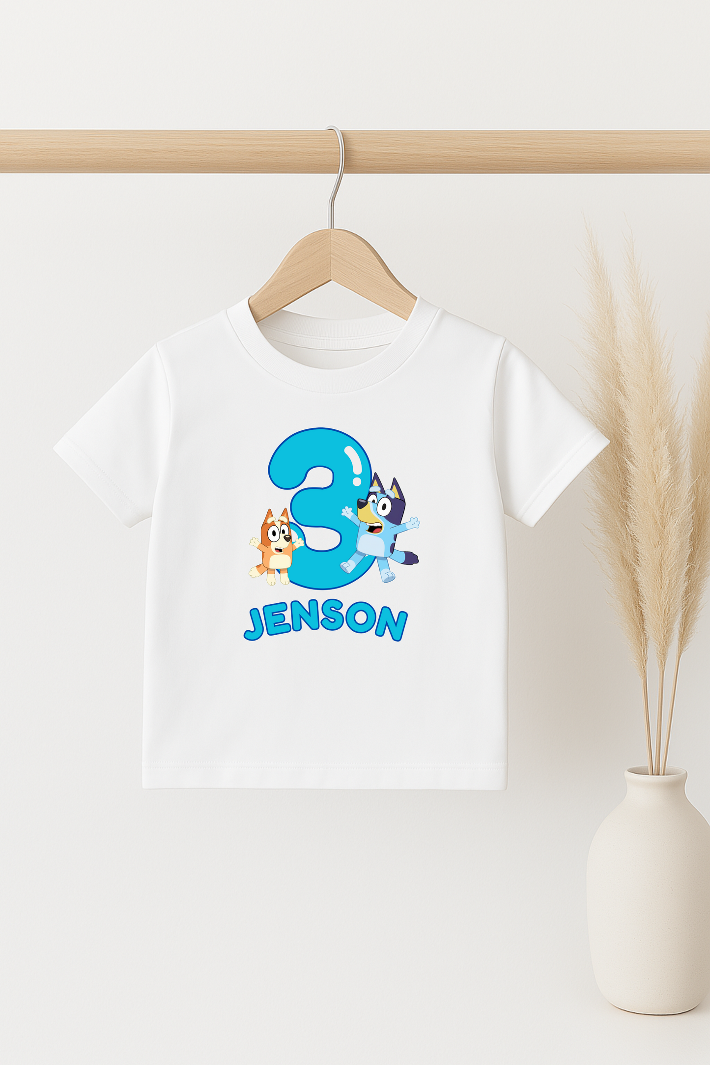 Birthday Top Personalised with Age and Name, Bluey and Bingo themed Birthday Tee, Customisable Children's Party T-Shirt