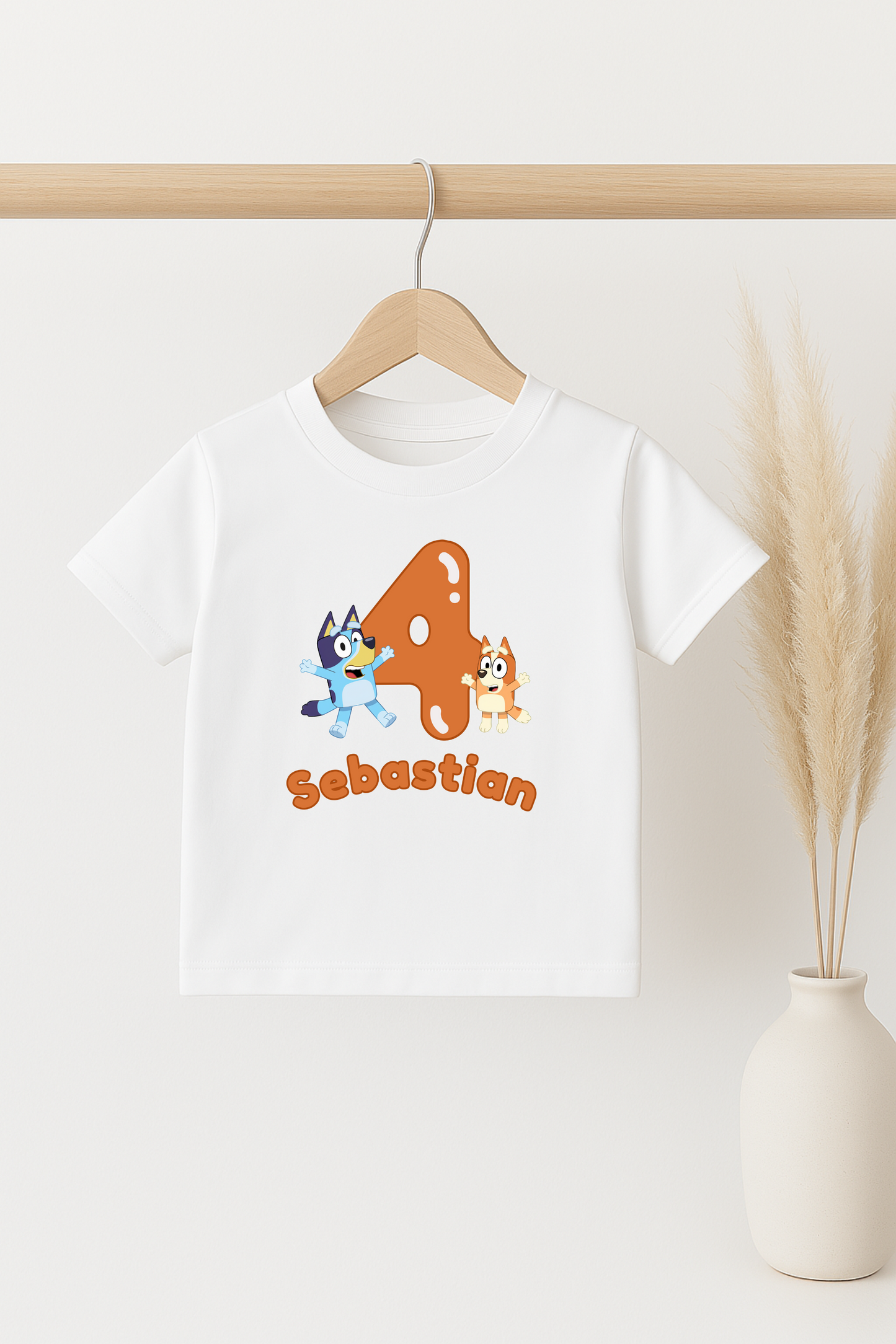 Birthday Top Personalised with Age and Name, Bluey and Bingo themed Birthday Tee, Customisable Children's Party T-Shirt