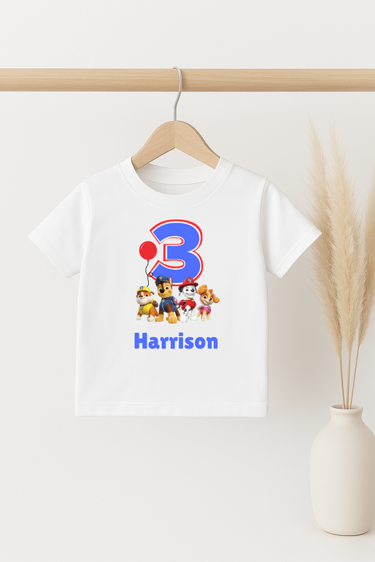 Patrol Inspired Birthday T-shirt, Paw Party Top, Personalised Tee with Child's Name and Age