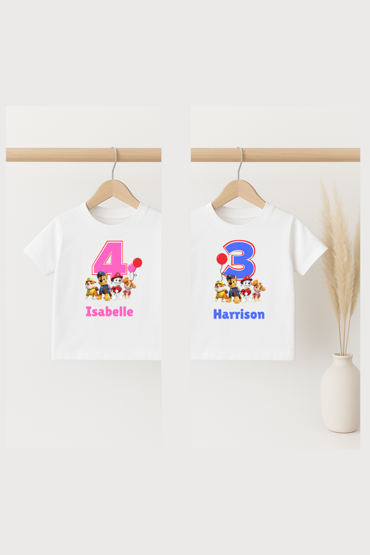 Patrol Inspired Birthday T-shirt, Paw Party Top, Personalised Tee with Child's Name and Age